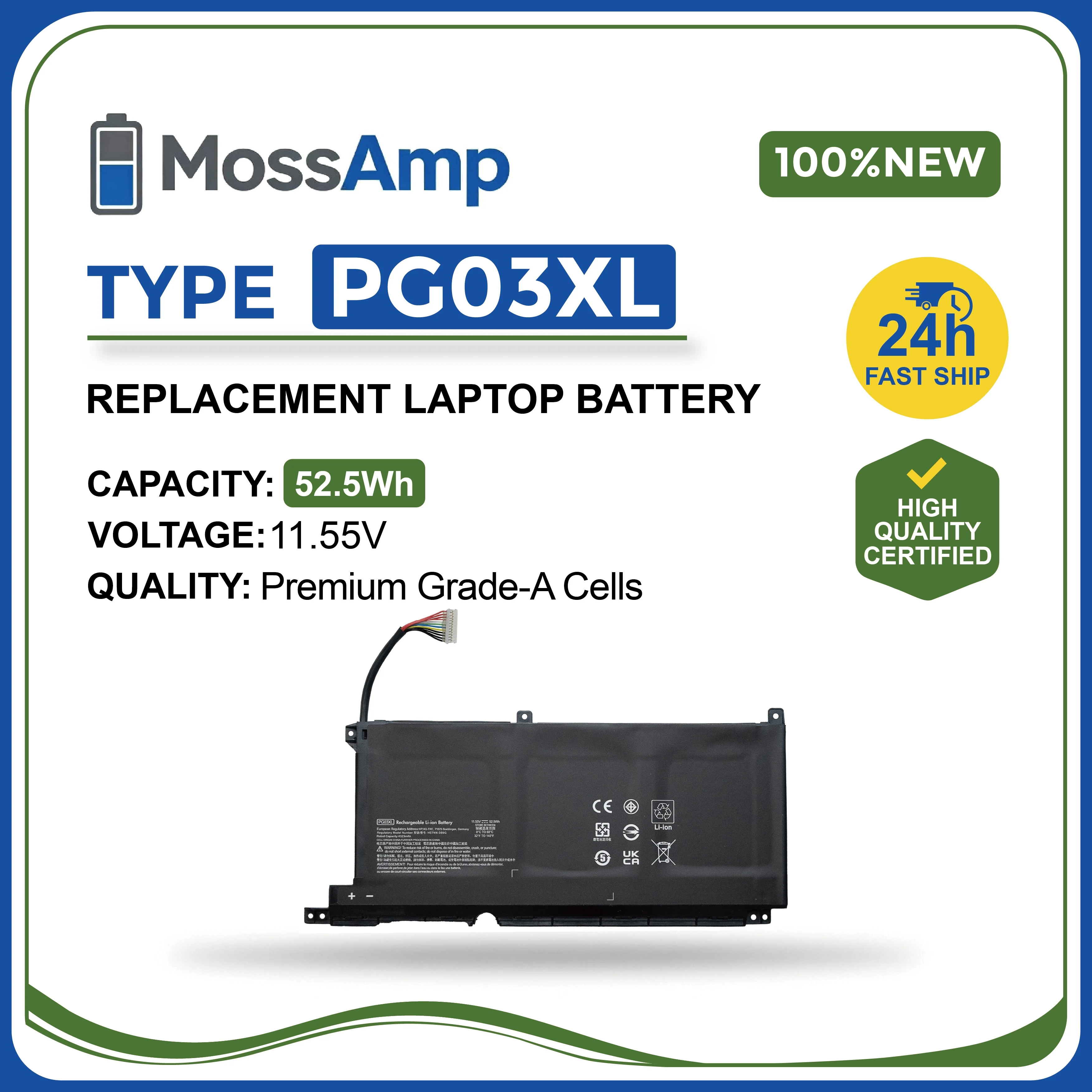 

MossAmp PG03XL PG03 Battery for HP Pavilion Gaming 15-DK 15-ec 16-a0000 OMEN 5X FPC52 TPN-C141 TPN-Q229 TPN-Q241