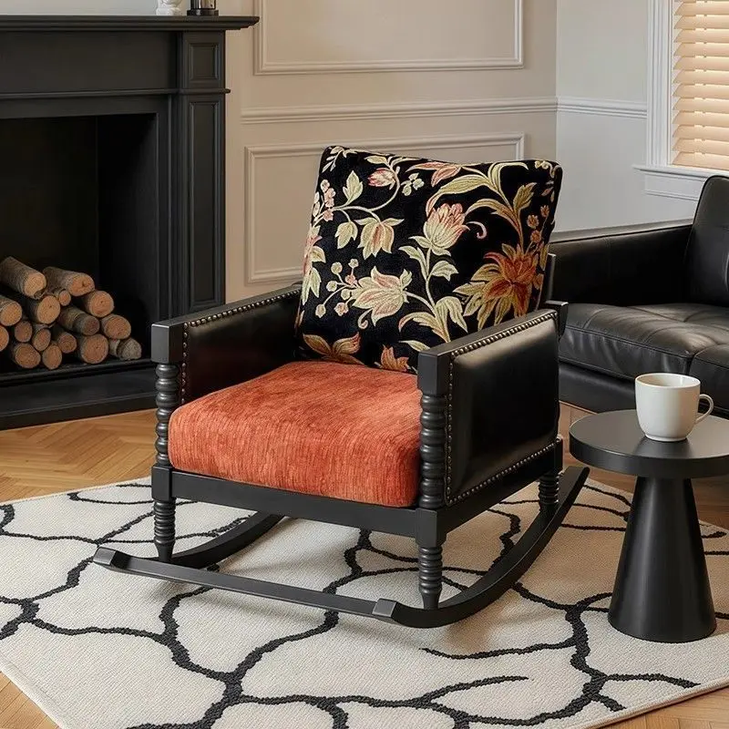 

American medieval style flower rocking chair living room home French vintage designer lazy leisure