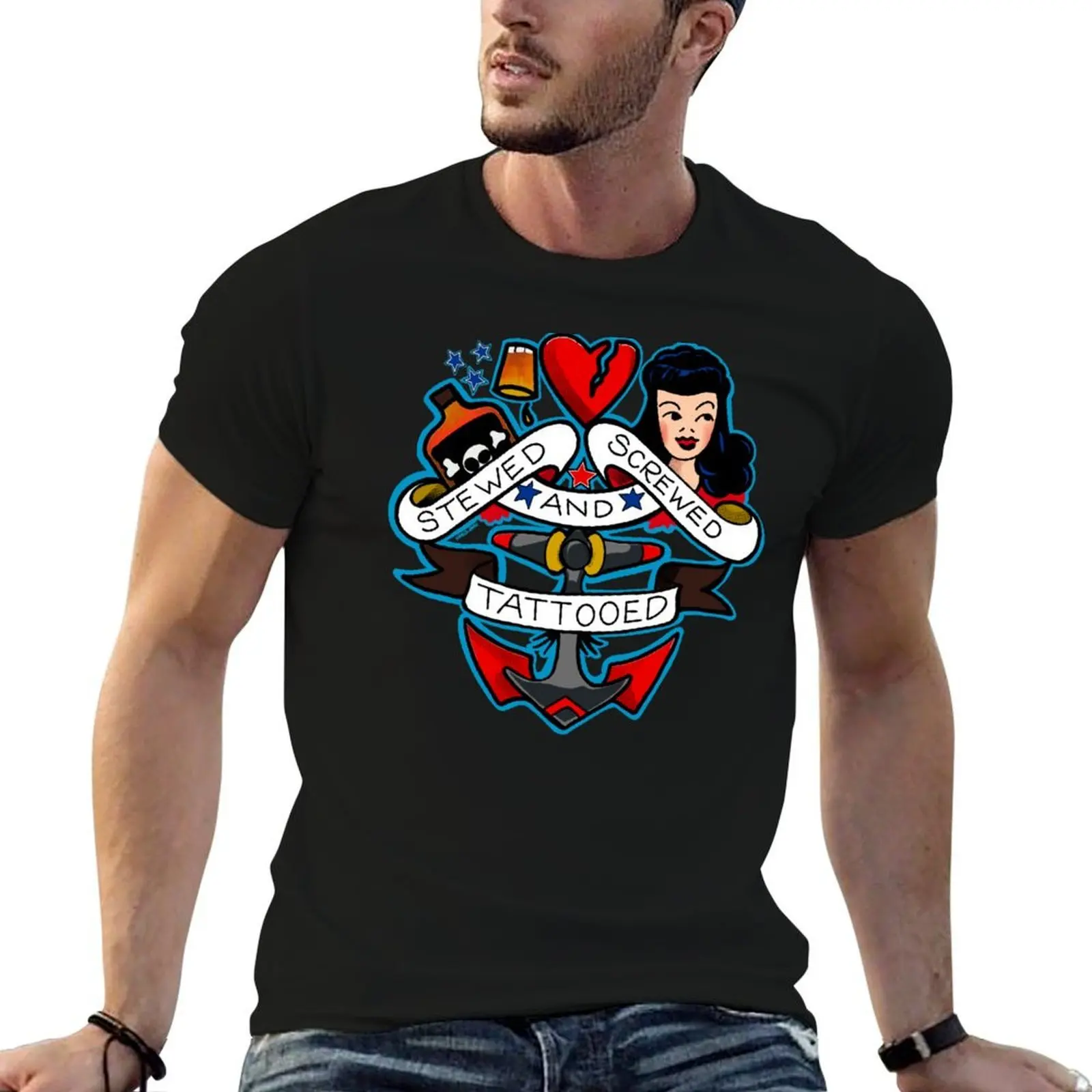 Stewed Screwed and Tattooed KerLZ T-Shirt oversized graphic tee tees fruit of the loom mens t shirts