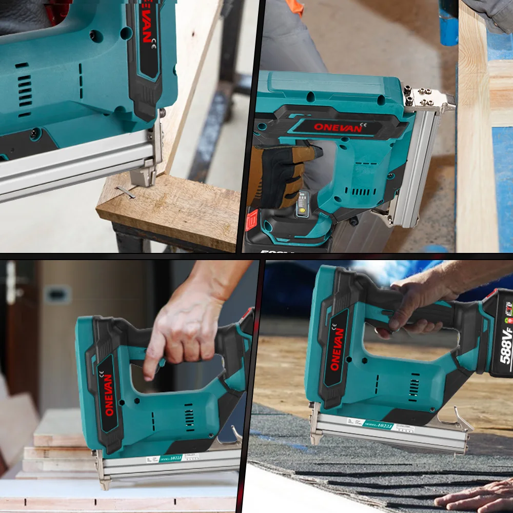 ONEVAN 2Gear Brushless Electric Nail Gun 1022J U Nailer Cordless Stapler Nailer Wookworking Tool For Makita 18V Battery Pin
