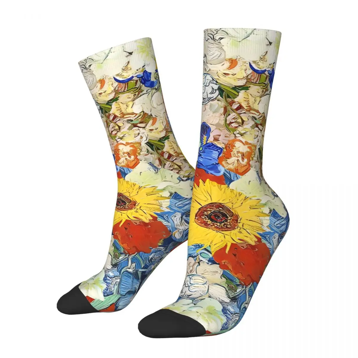 Crazy compression Van Gogh Flower Collage Sock for Men Vintage Quality Pattern Crew Sock Casual