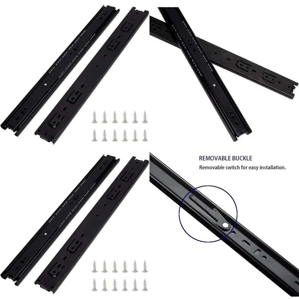 

22 3-Section Telescoping Ball Bearing Slides, 100 LB Capacity, Black Side Mount Hardware