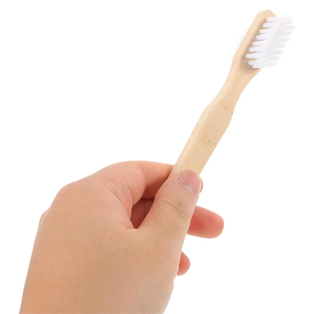 8pcs Double-Sided Nylon Medium-Hard Denture Brushes with Bamboo Ergonomic Grip for False Teeth and Aligner Cleaning