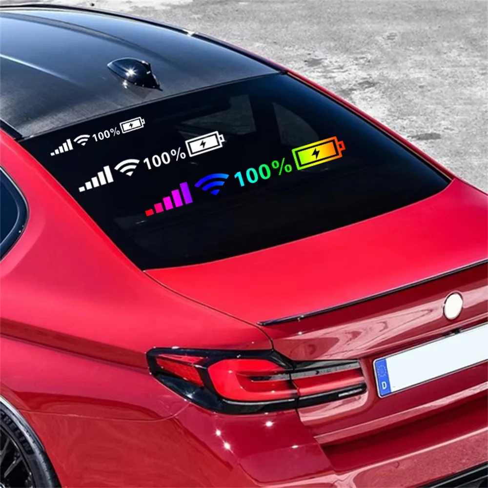 Car Reflective Sticker Front And Rear Windshield Sticker 100% Wifi Battery Level Signal Funny Decal Decor Auto Decor Accessories