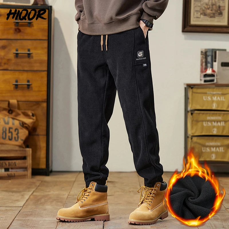 HIQOR-Calça de lã masculina, calça harém casual, calça esportiva hip-hop, streetwear grosso quente, corredores masculinos, inverno