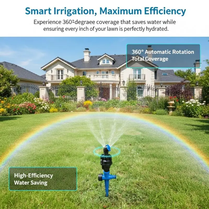Automatic 1/2 Inch 360 Degree Lawn Sprinkler Rotating Nozzle Large Irrigation Head Water Saving for Garden Landscaping