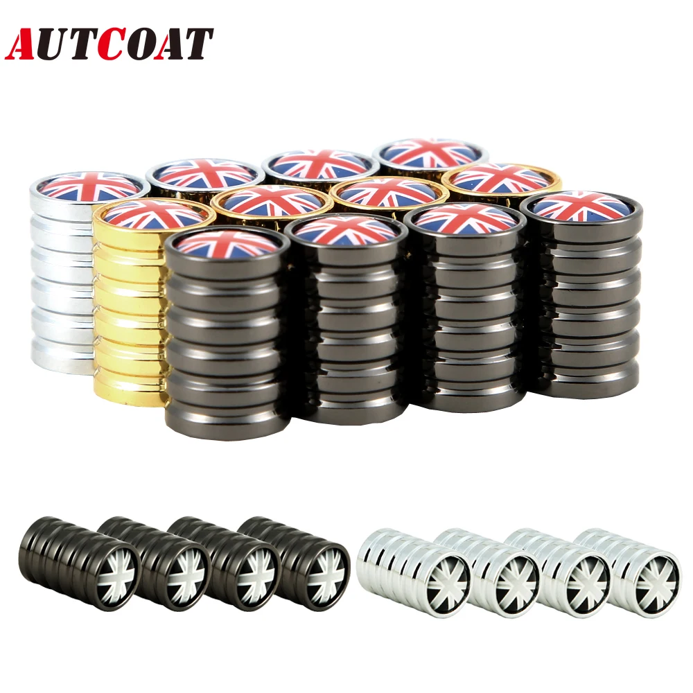 AUTCOAT 4Pcs/Set Universal United Kingdom British Flag Logo Emblem Car Wheel Tire Air Valve Cap Stem Dust Cover