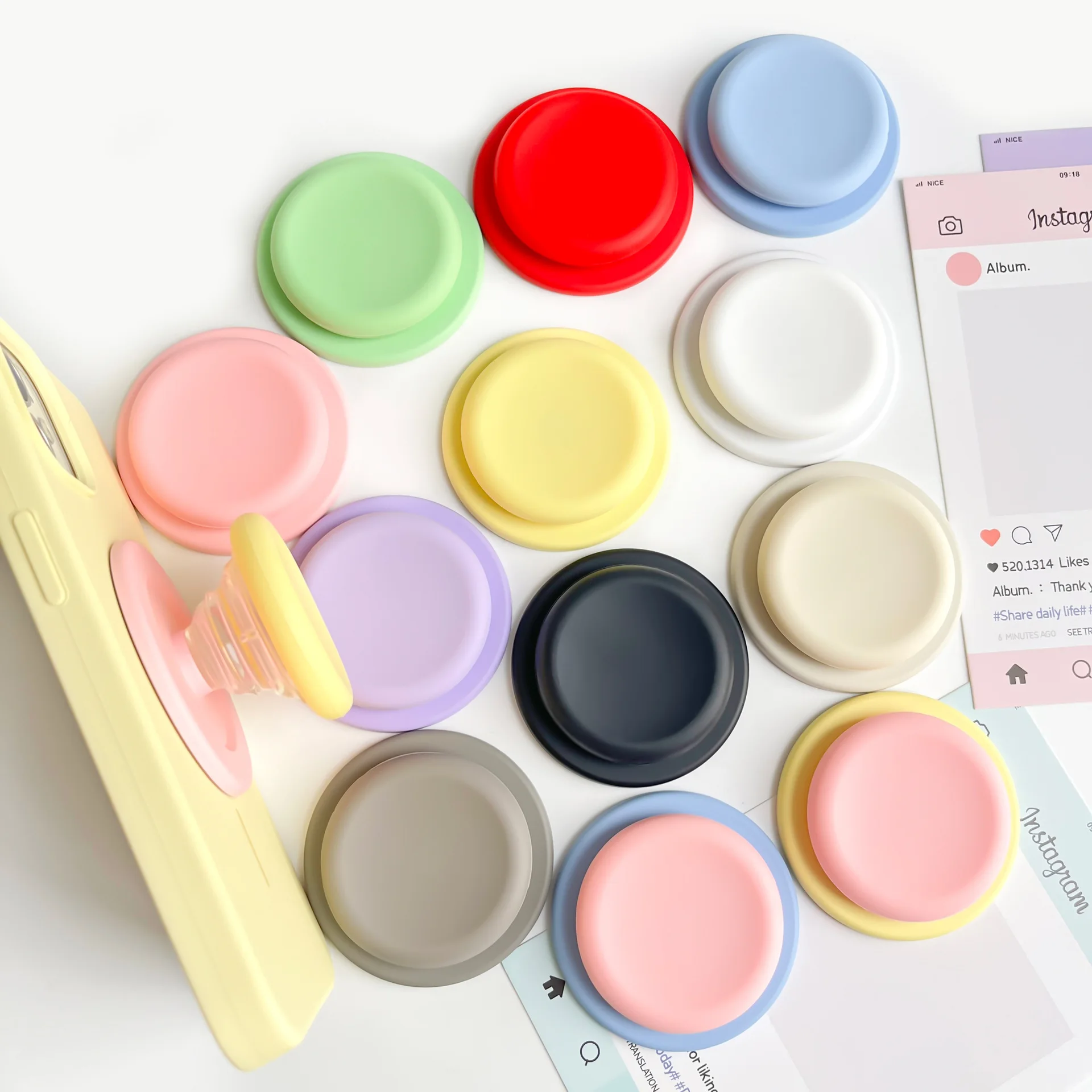 Picture 5: Soft Touch Silicone Magnetic Phone Grip Holder Airbag Lazy Cell Desk Stand Bracket Support Socket Extendable Macaron Solid Color