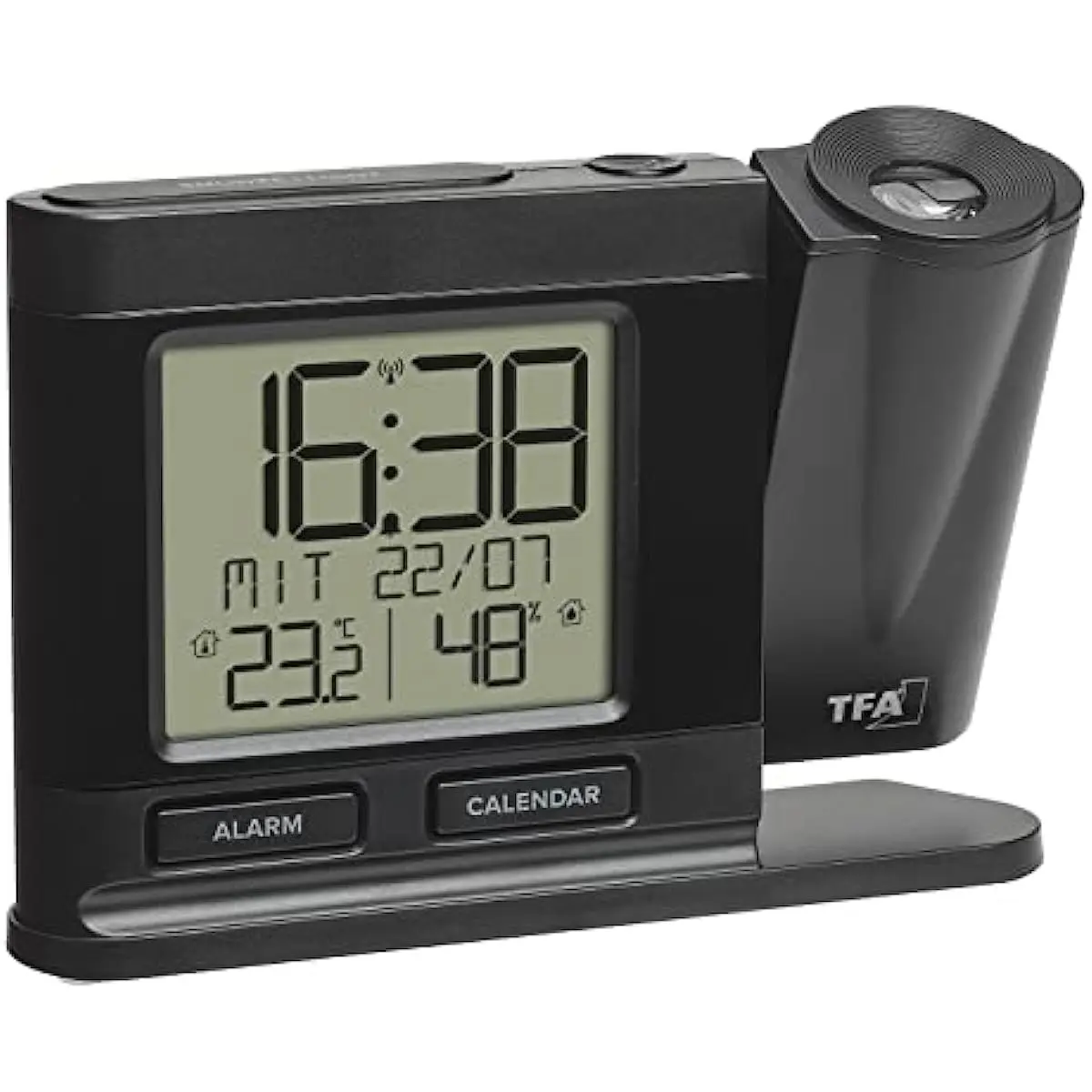 TFA Dostmann wireless projection alarm clock 60.5017.01 digital radio clock, with power supply, including temperature Hygrometer