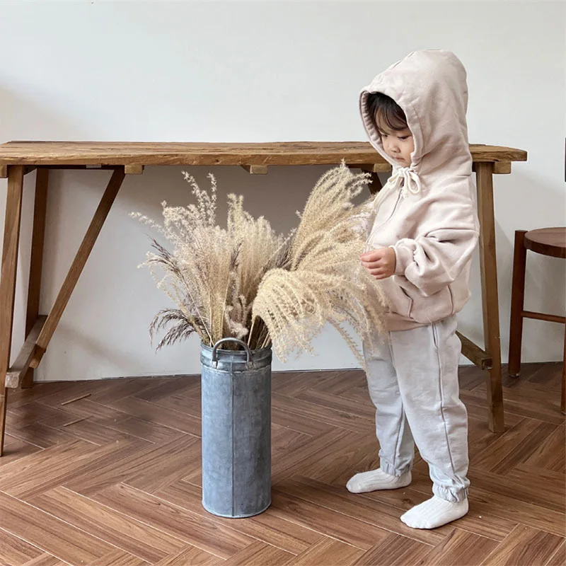 2024 New Children Casual Hooded Jacket Solid Baby Loose Hoodie Cotton Boys Coat Autumn Infant Girl Zipper Jacket Tops