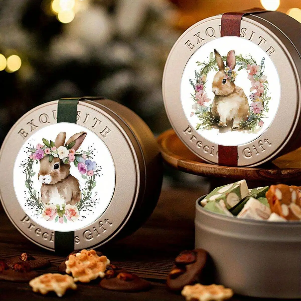 144Pcs Easter Rabbit Stickers Vintage Wreath Bunny Sticker For Happy Easter Home Party Decoration DIY Gifts Wrapping Supply