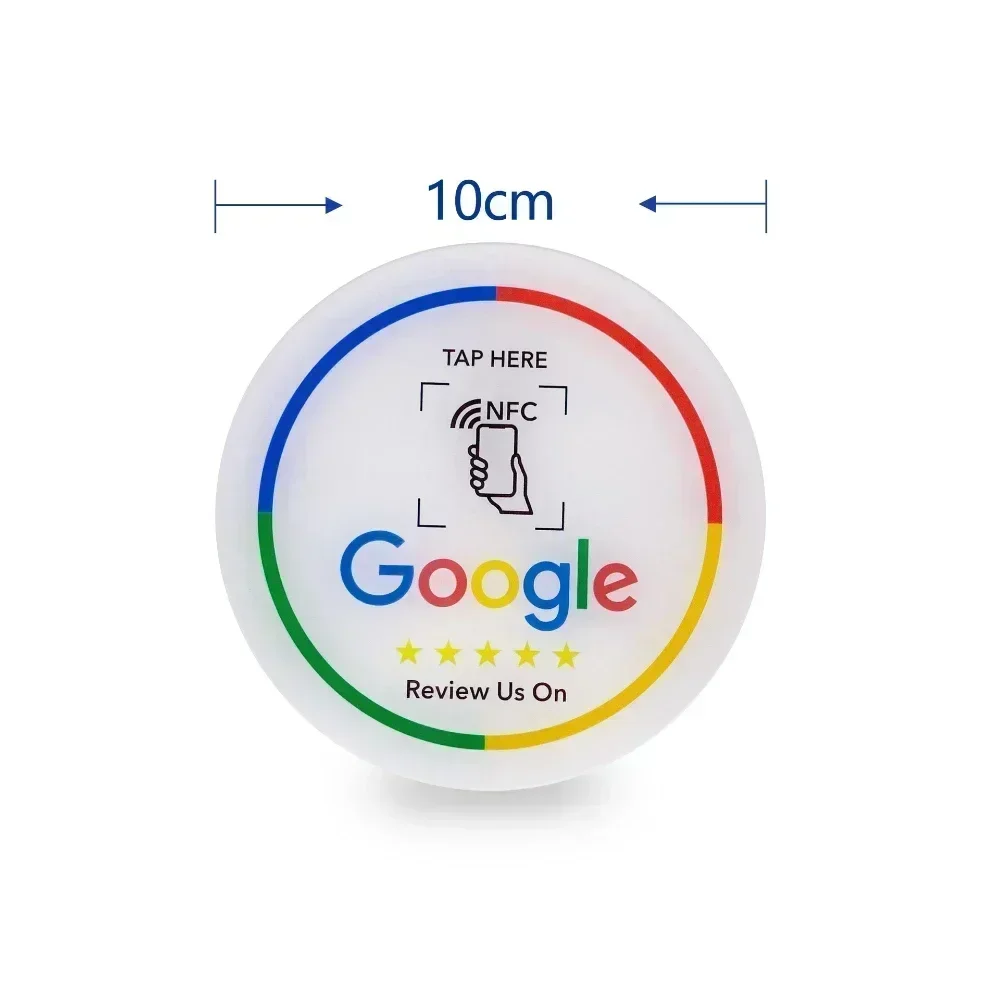 200pcs NTAG 213 215 Diameter 10CM NFC Google Reviews Table Sticker 13.56MHz Programmable Acrylic with Self-adhesive Backing