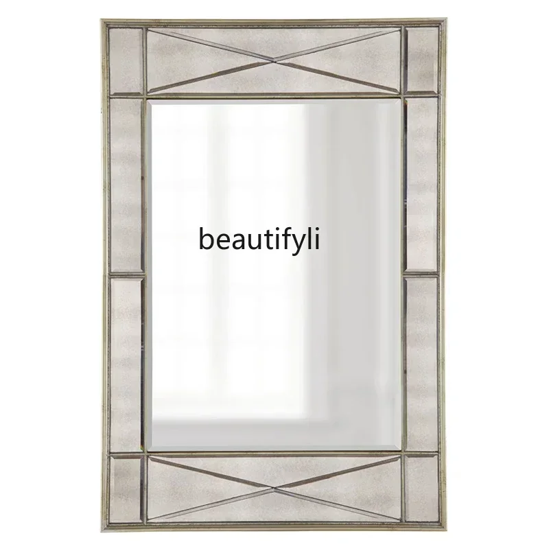

LJYAmerican living room background wall wall mirror art wall, bedroom makeup, wall hanging bathroom led light mirror
