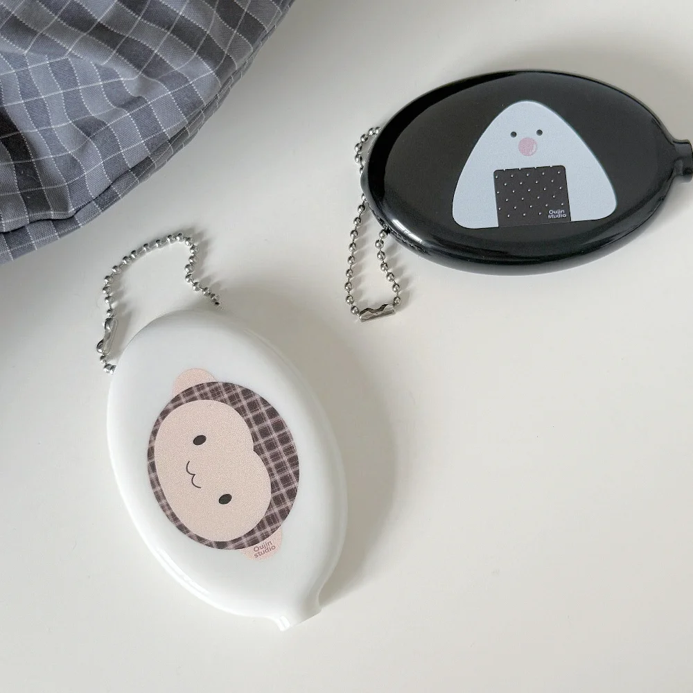 Korean Cartoon Animal Print Coin Pouch Oval KeyChain Glossy Earbud Protective Case Portable Pocket Wallet for Women Students