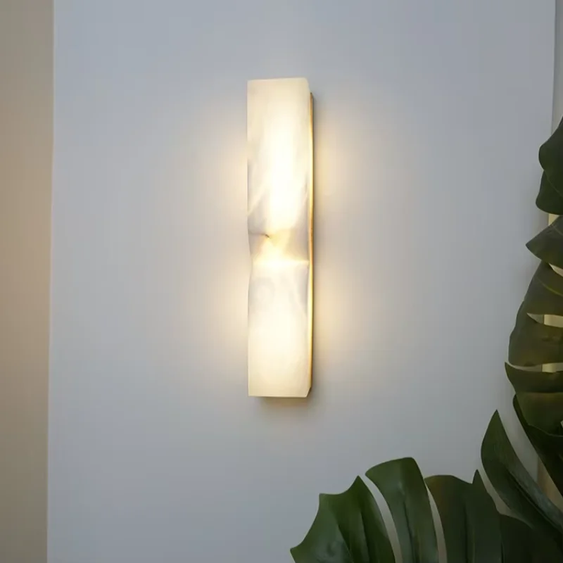 Natural Spanish Marble Wall Lamp Marble Long Oval Wall light Stone Wall Sconces Bedside TV Background Interior Decor Lighting