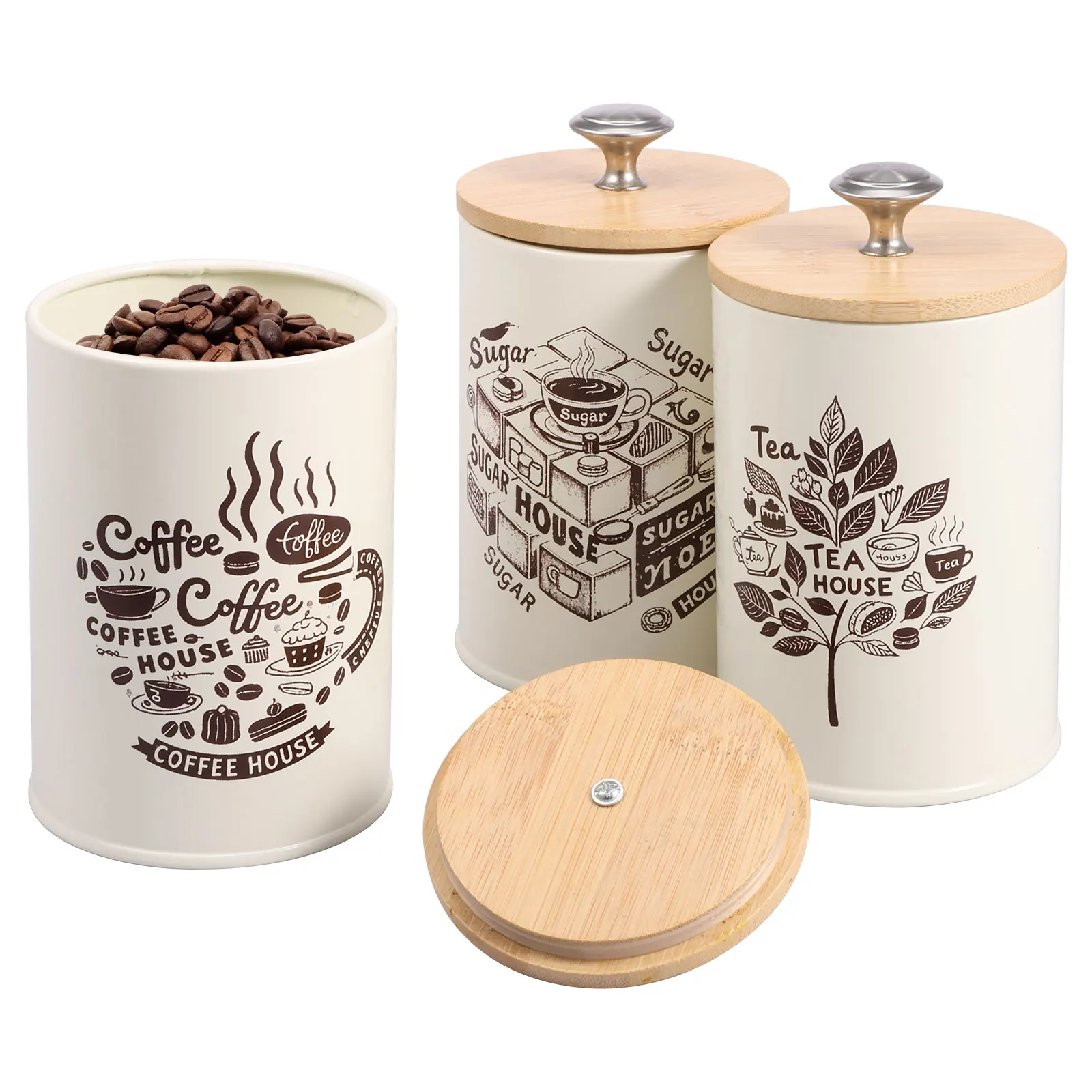 Kaffeebohnen-Aufbewahrungskanister, Tee, Zucker, vakuumversiegelte Gläser, Eisenkanister, Wärmecremedose, Metall, Vintage-Küche, Lebensmittelbehälter
