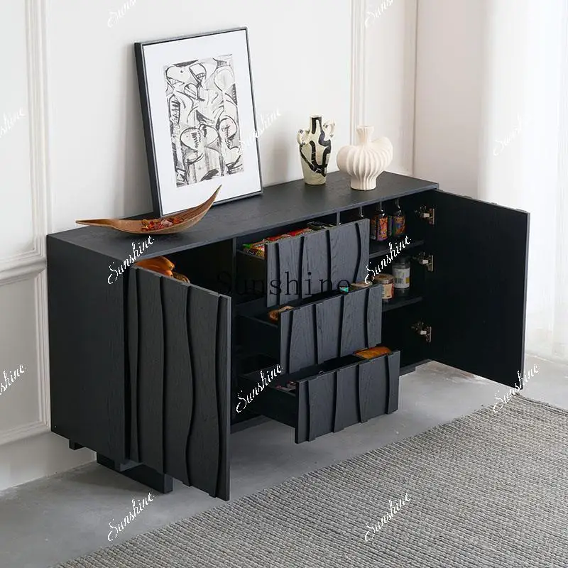 

end dining side pure solid wood modern minimalist retro storage against the wall porch storage wabi sabi black bucket cabinet F