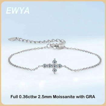 EWYA full 0.06CT 2.5mm D color Moissanite Jesus cross link bracelet for women S925 silver transition diamond test 0.36cttw bracelets