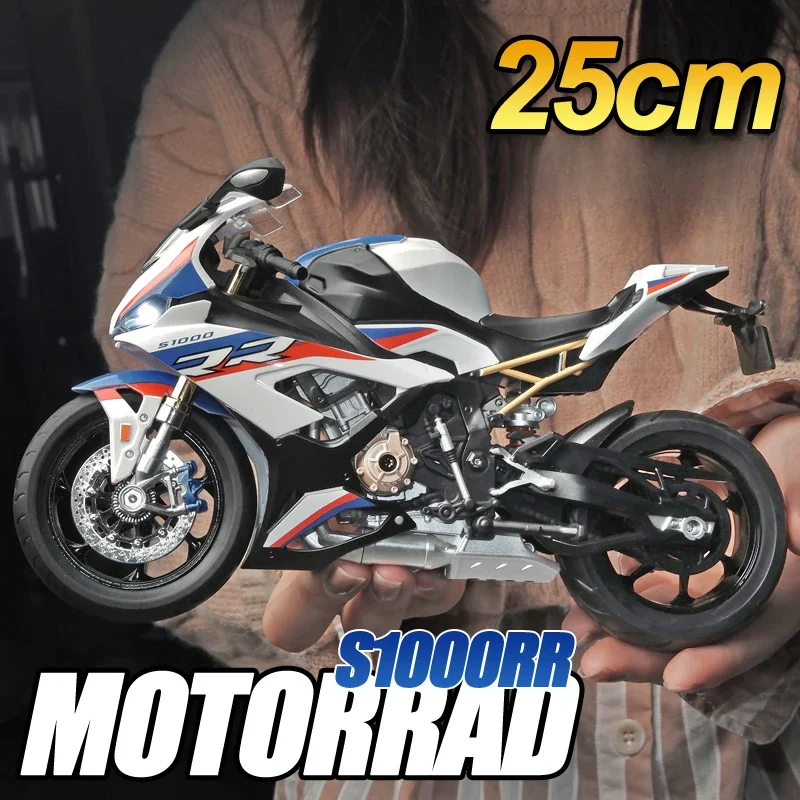 Big Size Diecast Alloy 1:9 Scale BMW S1000RR Motorcycle Model Sound Light Collective Metal Motorbike Toys Kids Boys Toy Gift