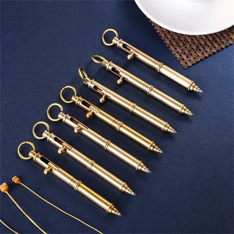 Brass Ballpoint Pen with Key Ring Metal Office Signing Pen Smooth to Write,Self-protection Metal Pens with Key Ring for Adult