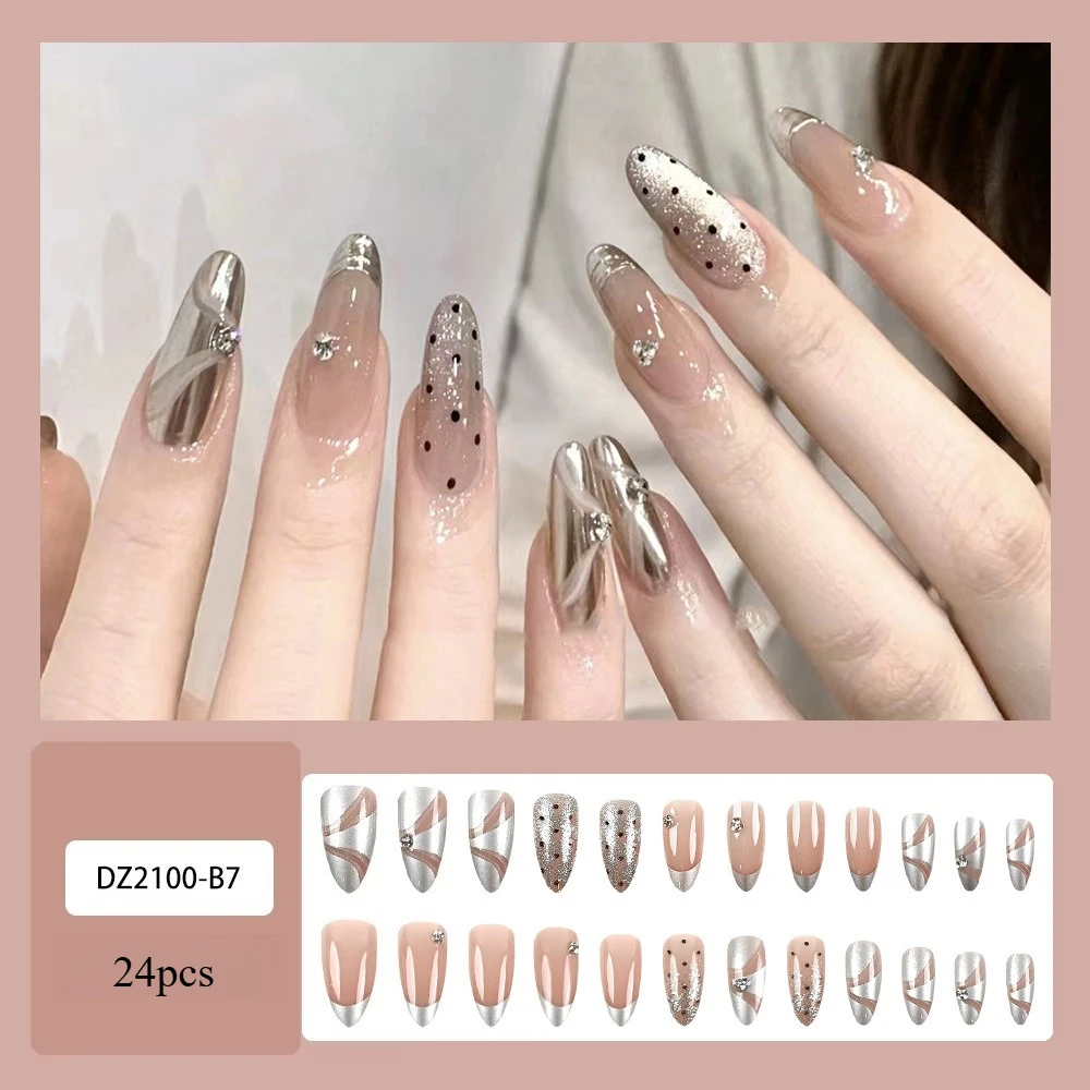 Polka Dot Ribbon Hoogwaardige waterdruppel nagelplaat, korte dot diamanten nagel draagbare stijl, 24-delige afgewerkte nagelpatch