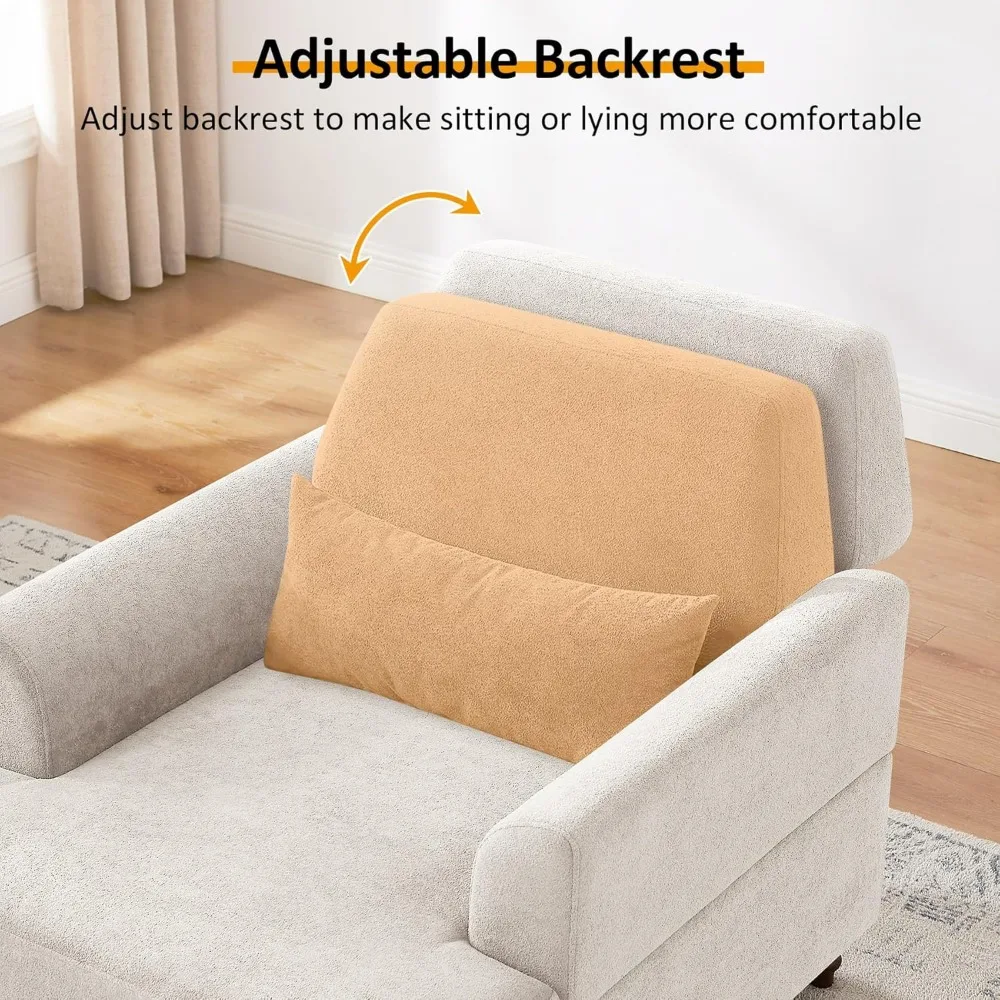 indoor adjustable backrest chaise lounge chair, oversized upholstered accent chair for living room and bedroom, mid-century styl