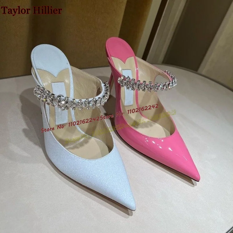 Summer Rhinestone Pointed High Heels French Patent Leather Shallow Mouth Stiletto Women\'S Shoes Fashion Party Slippers 6cm/8cm