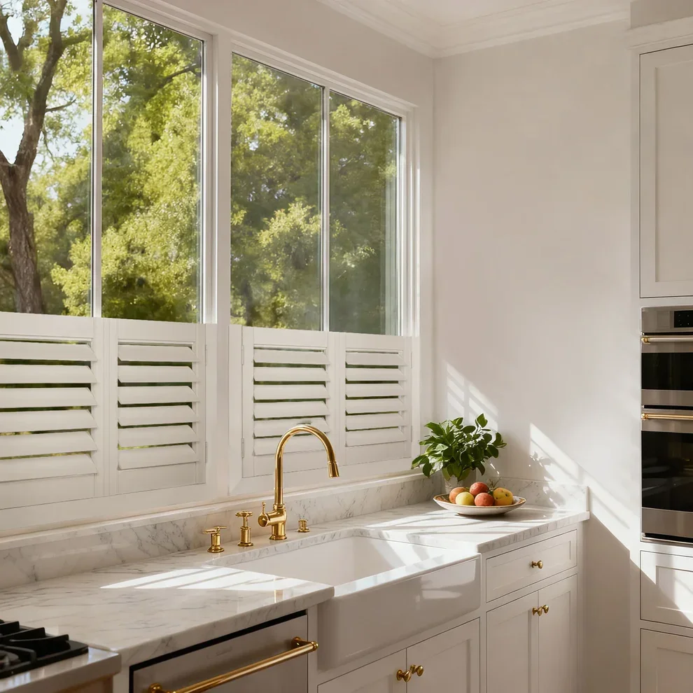 Custom Made High Quality Modern Cafe Style Louvre PVC Plantation Shutters