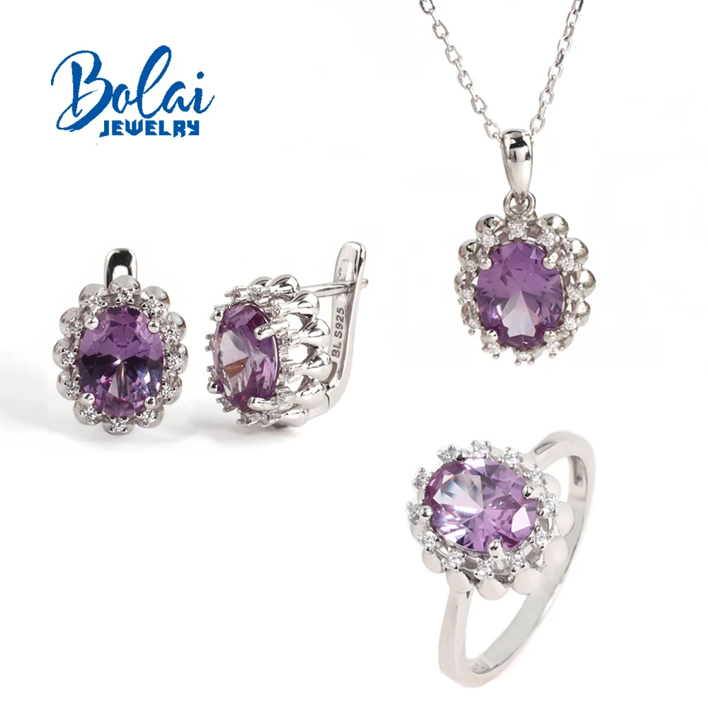 

925 sterling silver created color change Alexander nano ring earrings pendant necklace fine jewelry set for women's banquet