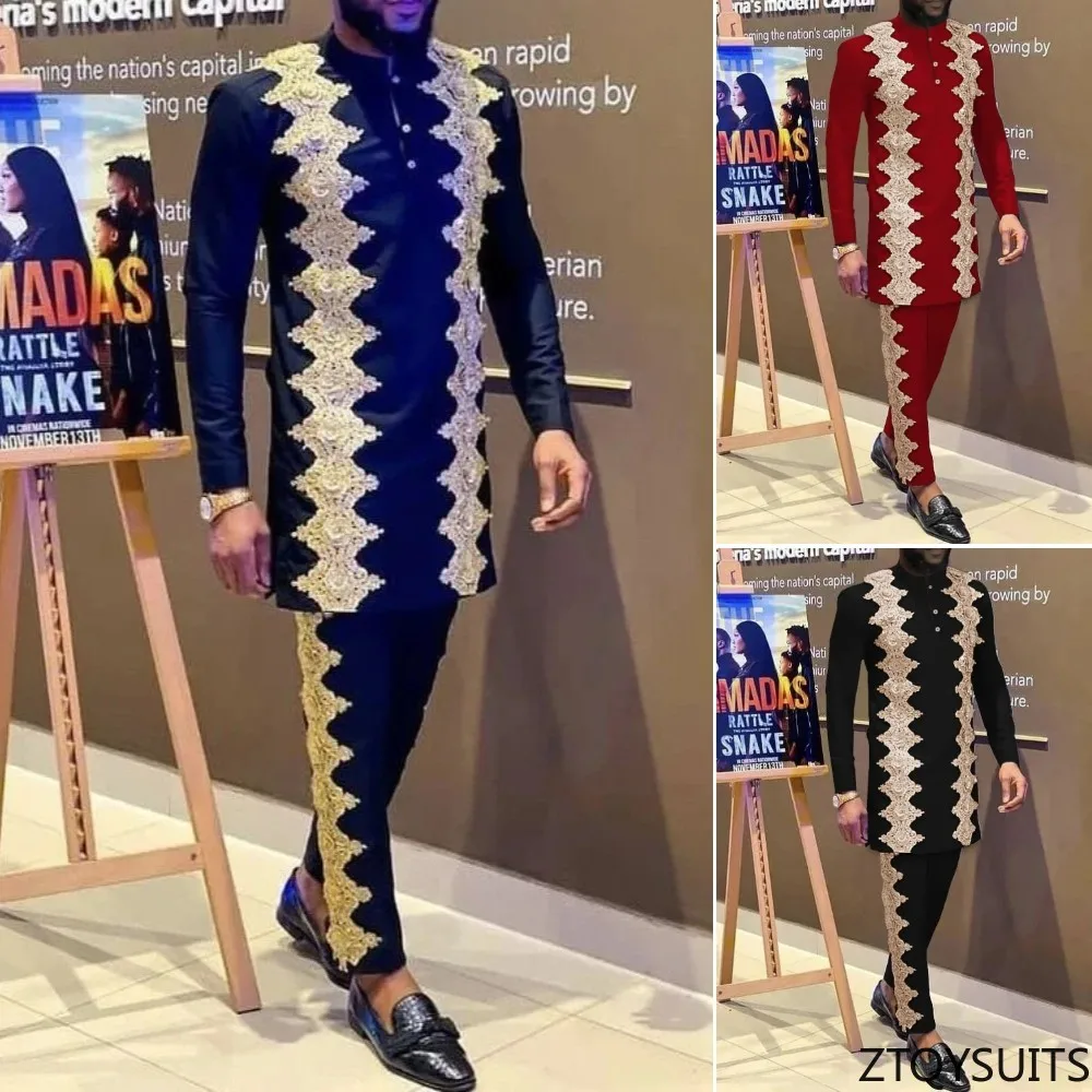

Men's fashion casual geometric print long sleeve two-piece set
