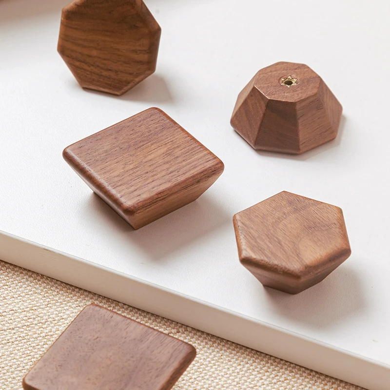 Wooden Handle Hexagon Square Round Drawer Knob Cupboard Closet Knobs Kitchen Cabinet Door Handle Furniture Decoration Wood Knobs