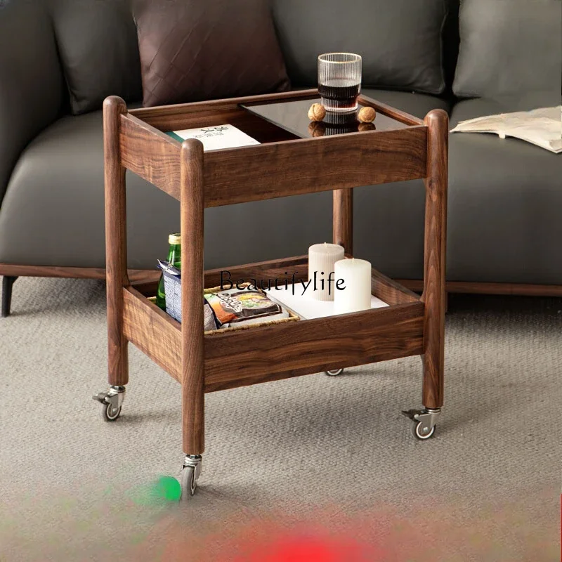 North American black walnut solid wood mobile side few simple trolley Nordic living room small side table