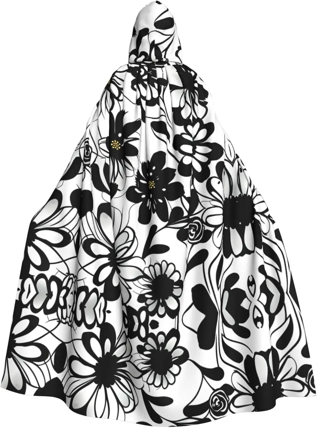 Black-and-White-Flowers-print-Adult-Hooded-Cape-Carnival-Festival-Cape-Cosplay-Robe-Costume-party-Gothic-Carnival