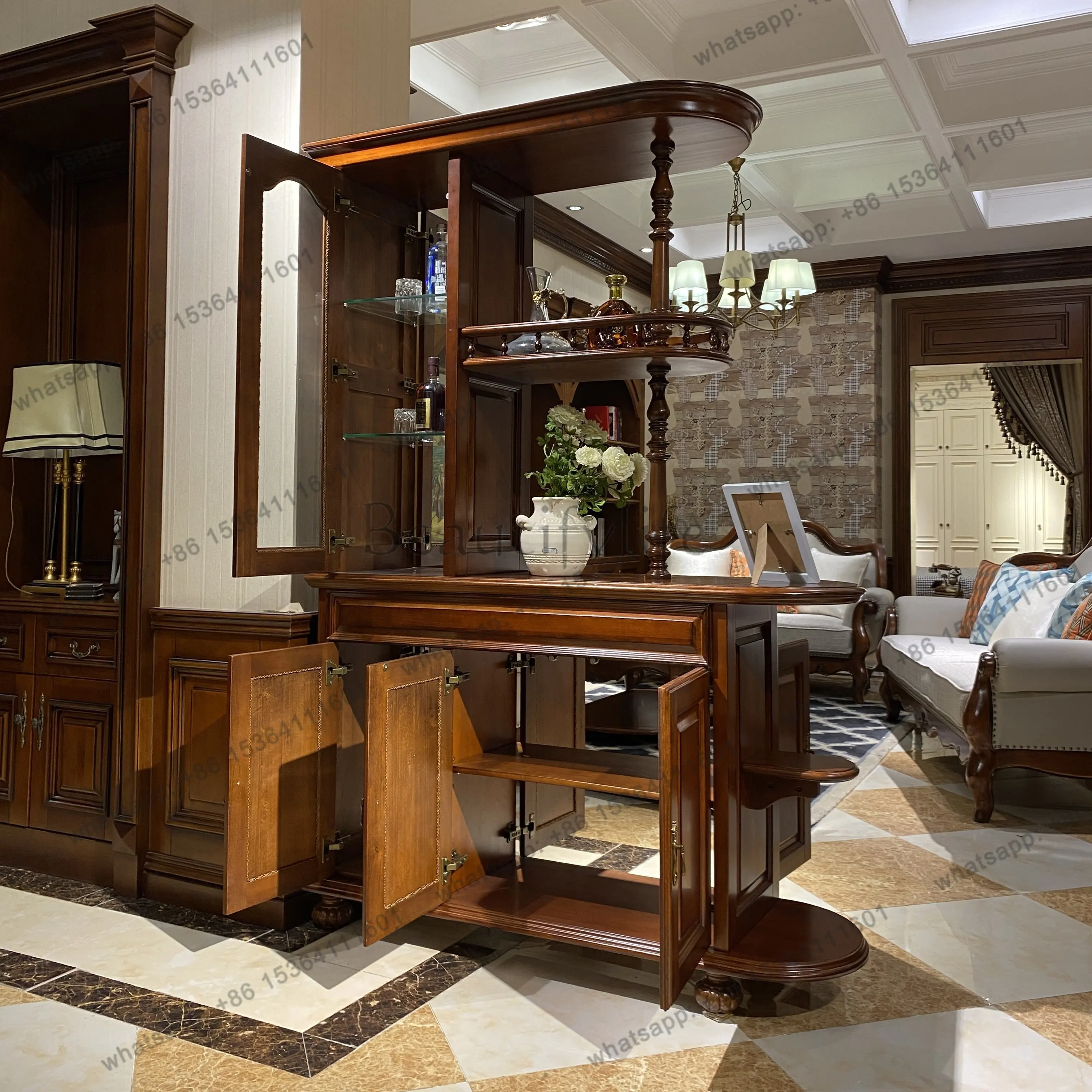 American solid wood room partition decorative cabinet display cabinet length 1410 * width 486 * height 2049mm