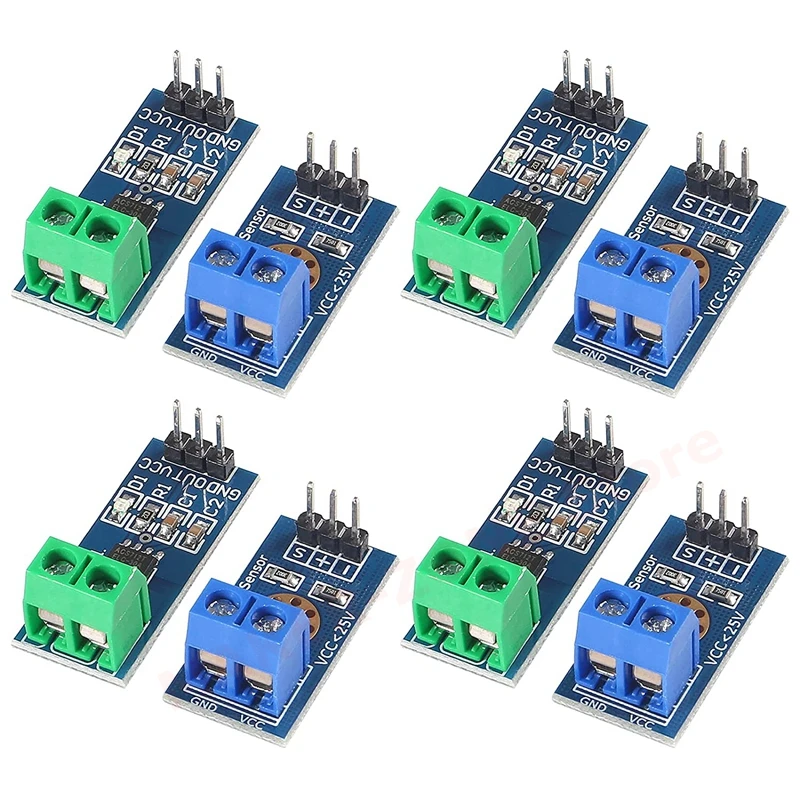 4pcs ACS712 Hall Effect Current Sensor Module 30A Range ACS712 + 4pcs DC 0-25V Voltage Tester Terminal Sensor Kit for Arduino