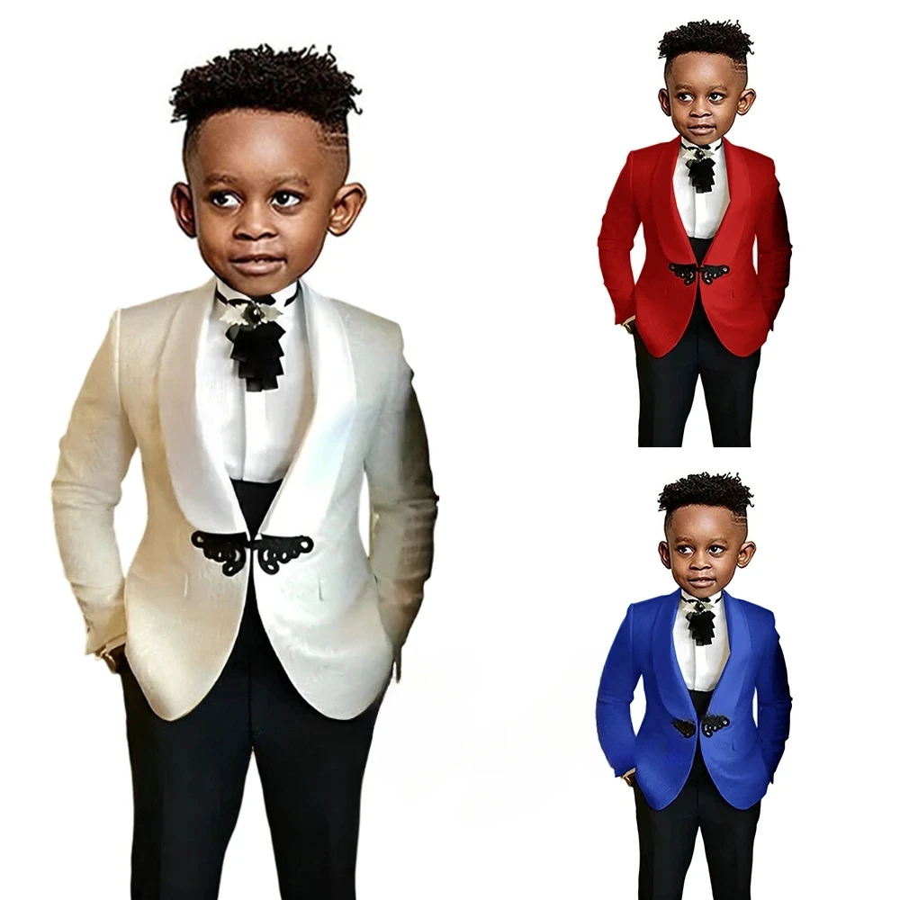 New Boys Suit Wedding Tuxedo 3 pieces Suit White Floral Jacket Pants Vest Formal Party Kids Clothes