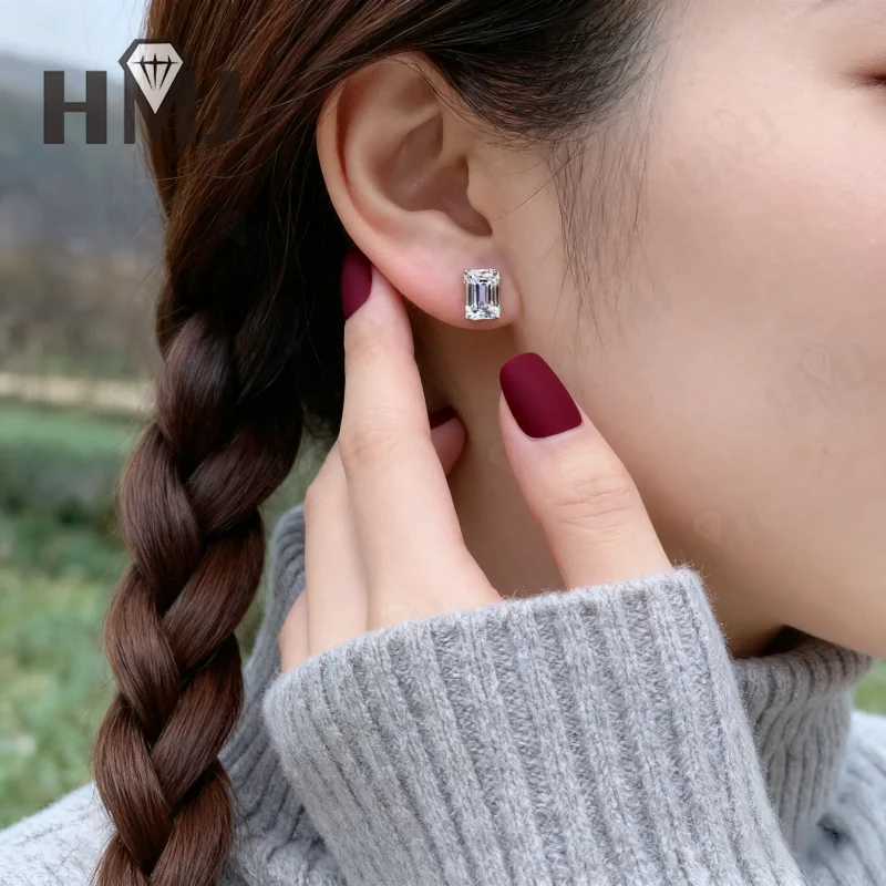 Wholesale Ear Stud Earring Moissanite Diamond 925 Sterling Silver Emerald Cut Round Oval Shape Charms High-quality Classical - view 5