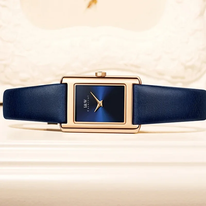 

КАРНАВАЛ простые квадратные кварцевые часы из розового золота для женщин, высококачественные швейцарские часы с сапфировым кожаным ремешком, водонепроницаемые Reloj