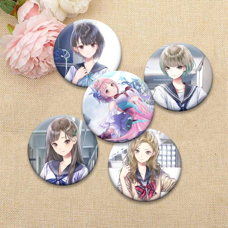 Anime Blue Reflection Brooches on Bag Decor Hinako Shirai,Yuzuki Shijou,Raimu Shijou Cartoon Badge Round Pins Jewelry Accessorie