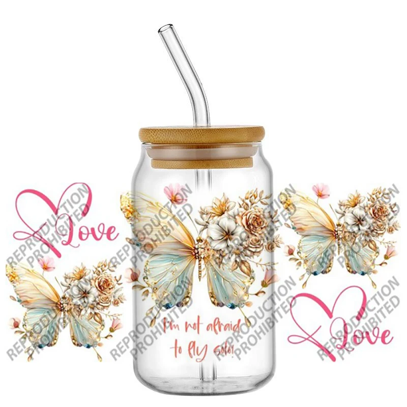 

Hot Sale Butterfly romantic style Cup Decorative Stickers DIY Decals 3D Transfers Stickers 16oz UV DTF for Glasses cup Wraps
