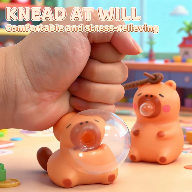 Cute Capybara Pinch Toy Funny Squeeze Blowing Bubble Sensory Fidget Toys For Kids Aldults Decompression Toy Pendant Decoration