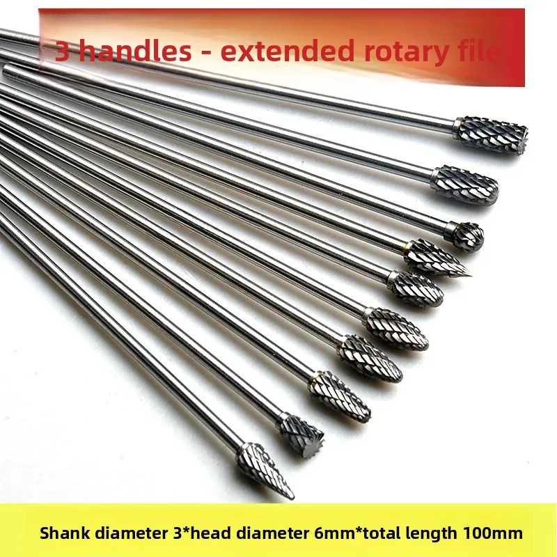 Extended Carbide Rotary Burr 3mm Shank / Tungsten Carbide Grinding Head Metal Milling Cutter / Grinding Rod for Electric Drill
