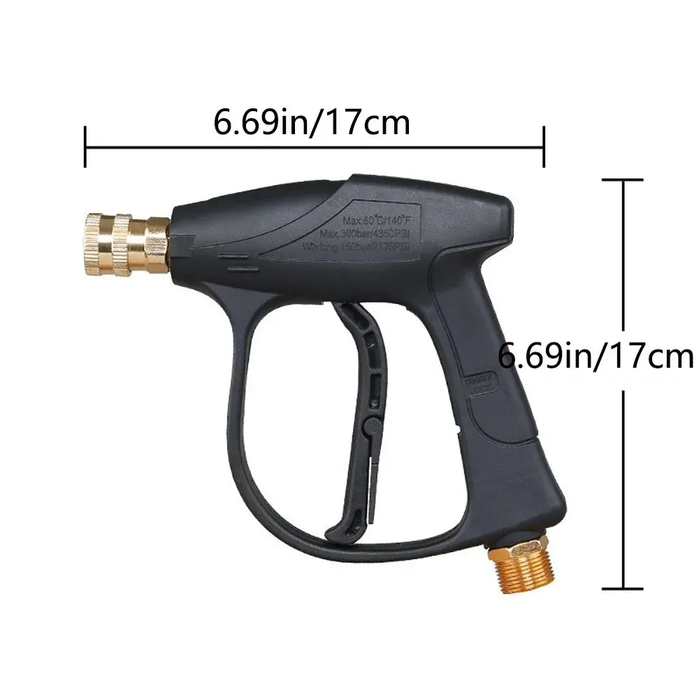 Short Handle High Pressure Washer Gun Blue Black M22-14 Thread 1/4 Quick Connect Spray Nozzle For Car Patio Surface Cleaning