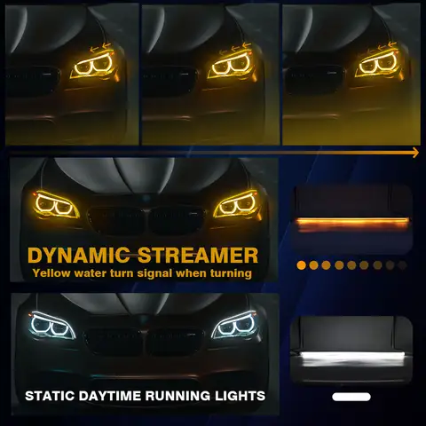 2PCS 30cm 45cm 60cm DRL Flowing Flexible LED Tube Strip Daytime Running Lights sequential Turn Signal Angel Eyes Running LED 12