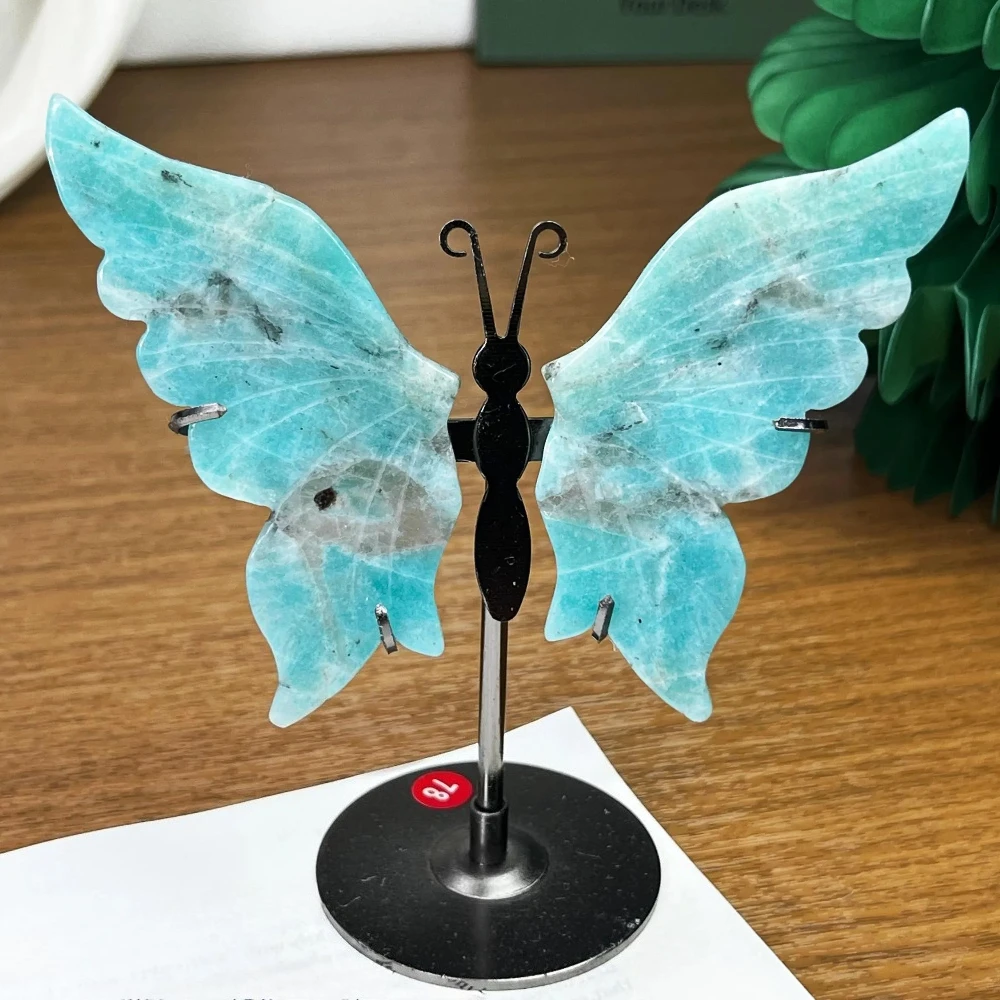 

Natural Amazonite Butterfly Wings Crystal with Free Stand Perfect for Home Decoration Office Desk or As A Unique Gift
