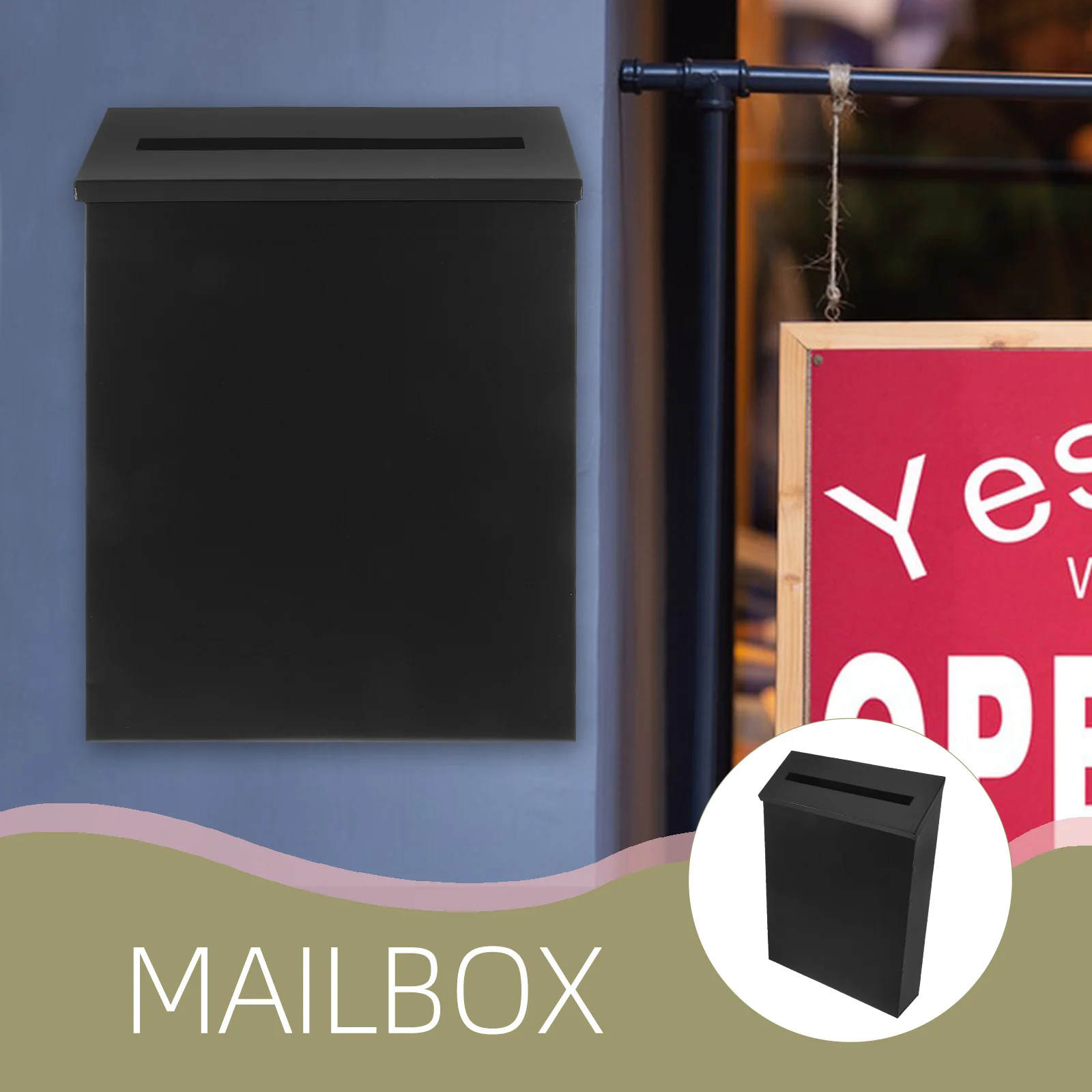 فتحة صندوق التبرع على الحائط، صندوق اقتراحات معدني، صندوق بريد صغير، علبة تجميع سوداء لمزرعة المكتب المنزلي