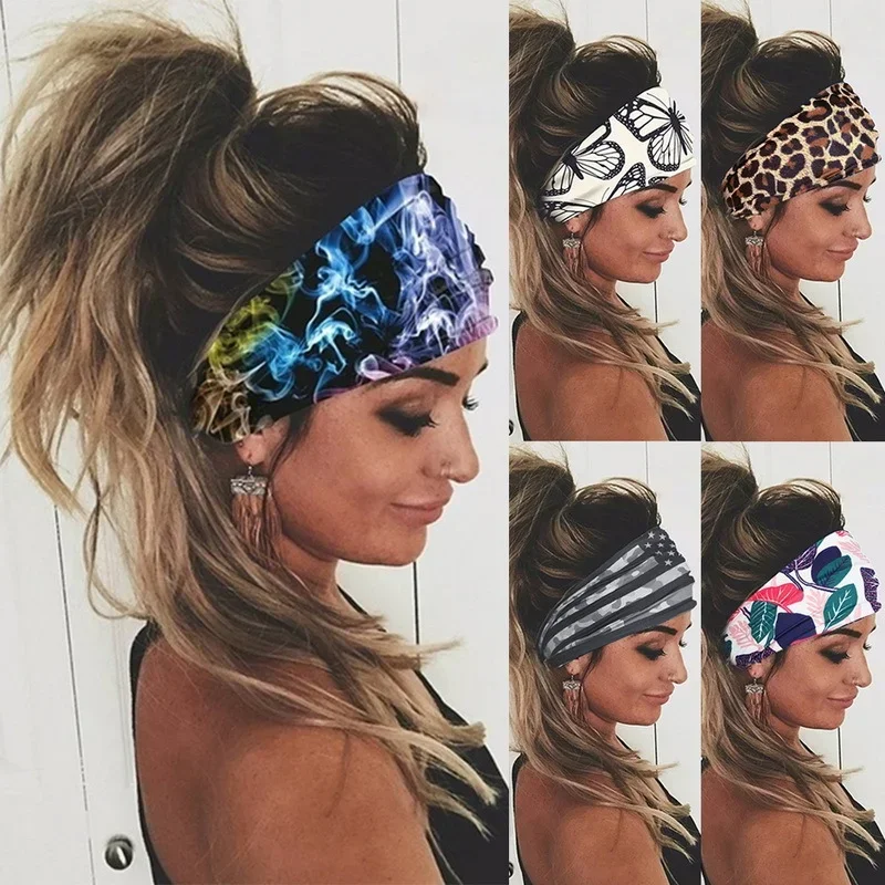 Women Hair Bands Headband  Sports Run Bandage Elastic Girl  Wide Headband Print Wide Headwrap Headpiece Hairband Ladies