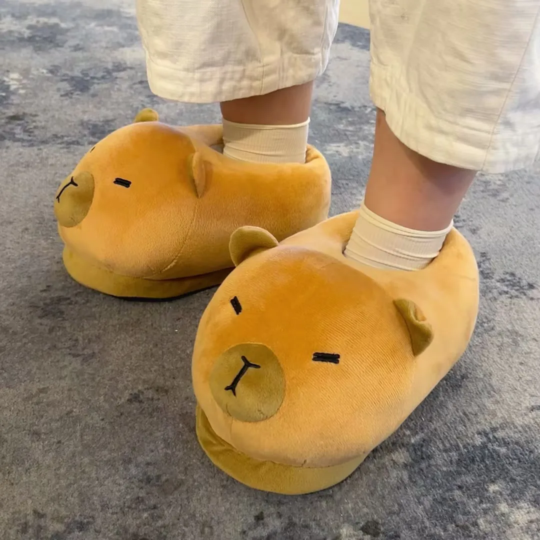 Cute Cartoon Animal Capibala Water Guinea Pig Cotton Slippers Men's Winter New Indoor Warm Plush Slippers Shoes Men Slippers