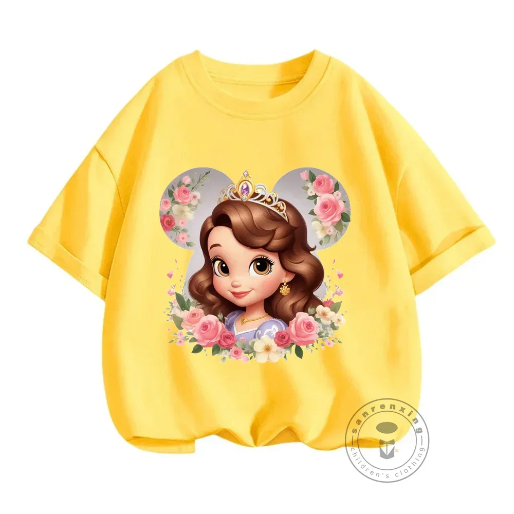 Princess Sofia the First Clothing Round Neck Short Sleeved T-shirt Boys and Girls Street Fashion Cute Top Summer Childrens Top