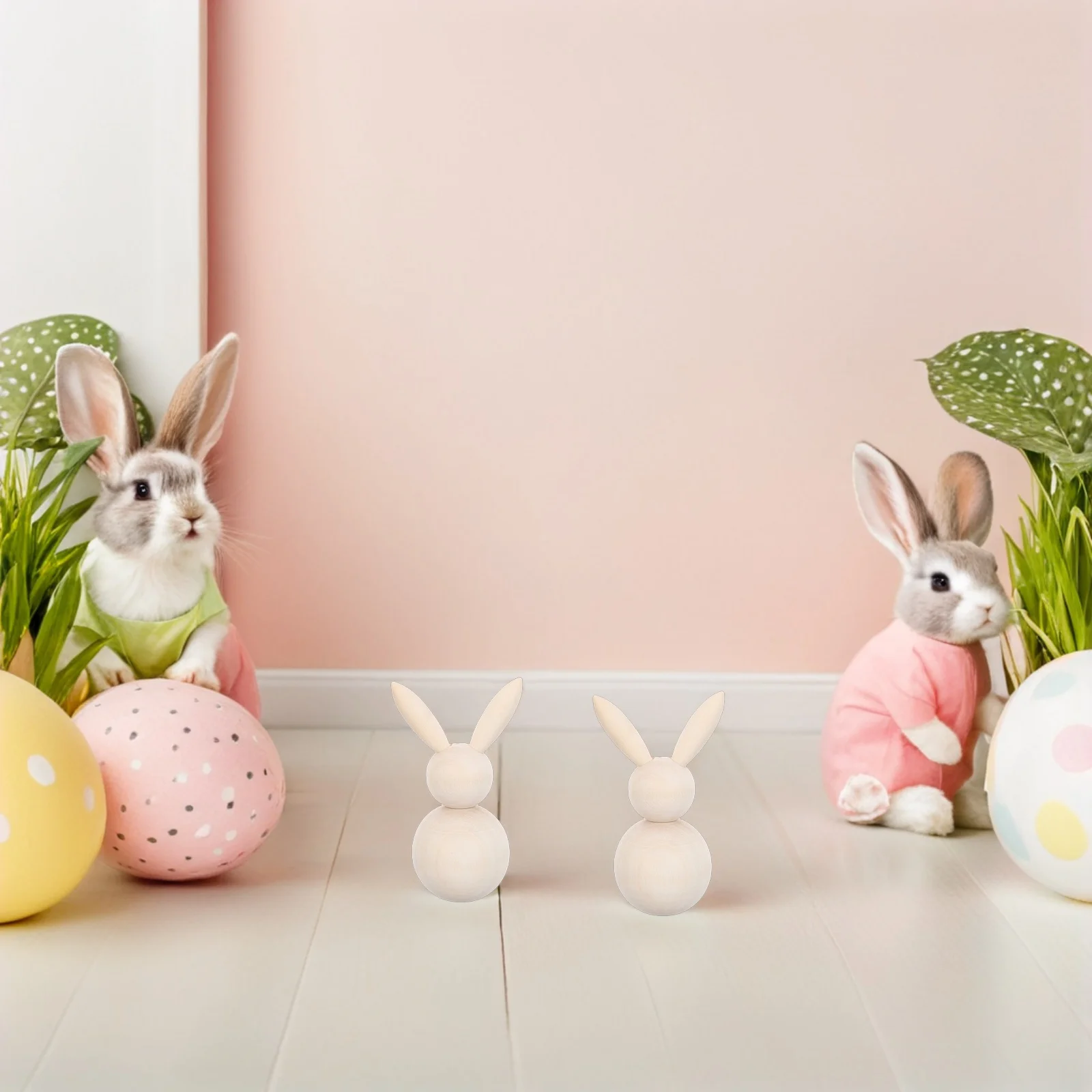 3 pçs estacas de coelho de madeira inacabada figuras de madeira natural páscoa artesanato pintura decoração para casa estacas de coelho para diy arte da família